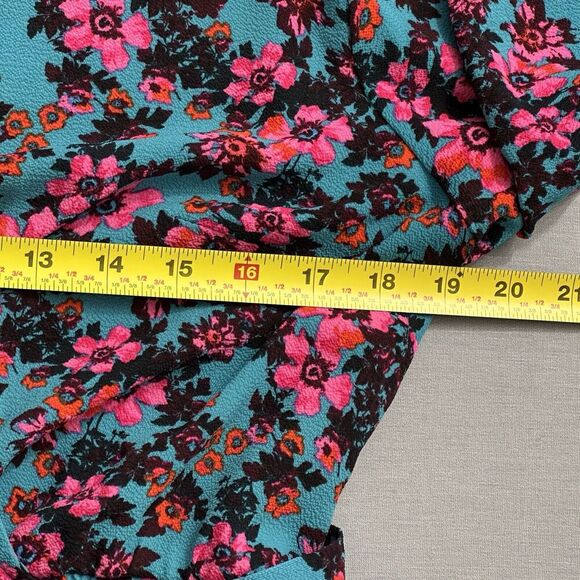 Cheztu Womens‎ Dress 12 Turquoise Blue Pink Floral Faux Wrap Ruffle Cottagecore - Picture 10 of 16